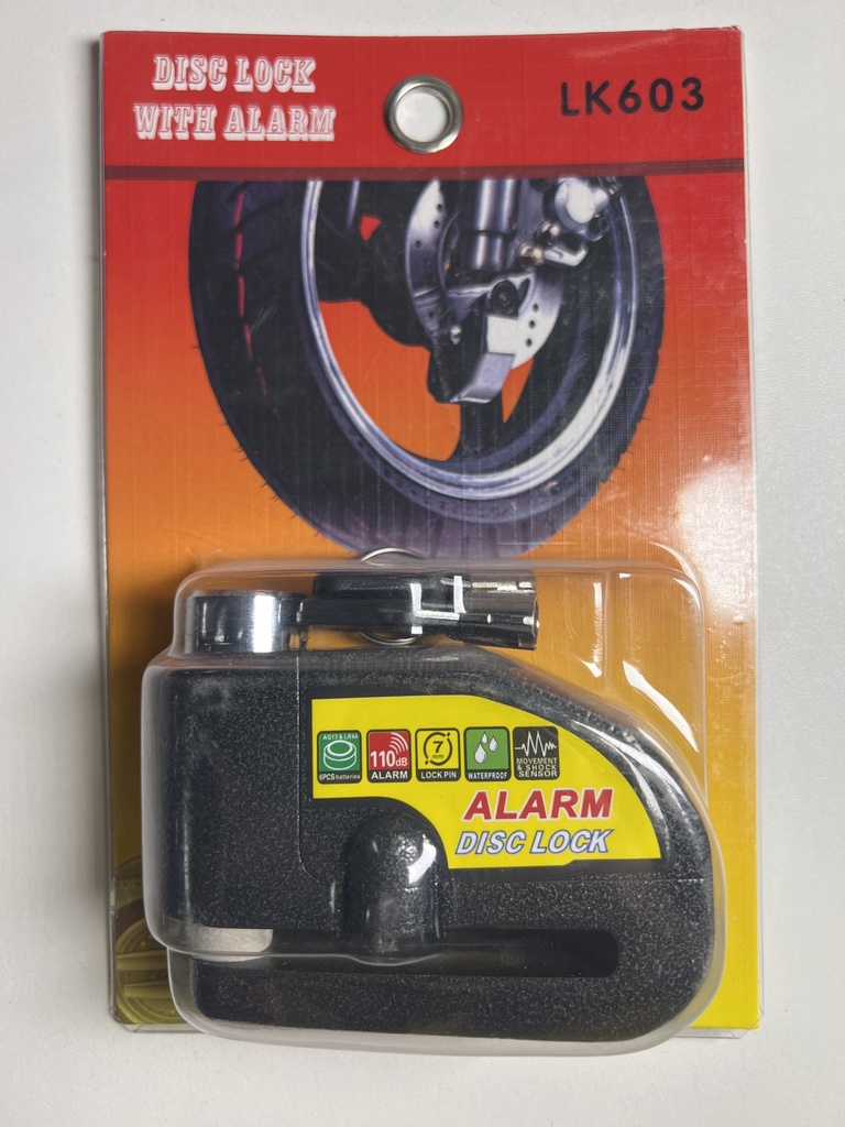 CHAPA DE SEGURO PARA MOTO CON ALARMA-NEGRO