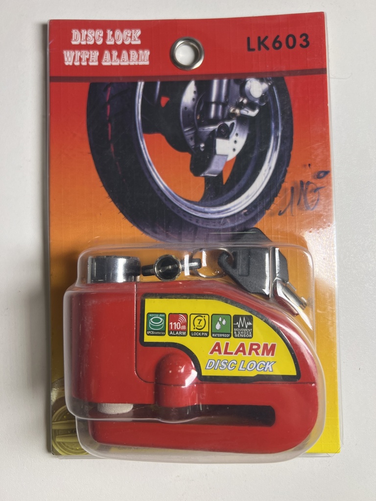 CHAPA DE SEGURO PARA MOTO CON ALARMA-ROJO